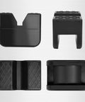 TONDA jack stand pads, 2-pack, black rubber jack pad adapters for rail pinch-welds protector; front and side views.