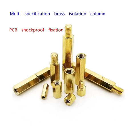 Hella Solid Brass Hexagonal Spacers For Pcb Motherboard M2 M2.5 M3 M4 Interval Bolts showing various sizes and shapes in a 50 piece kit.