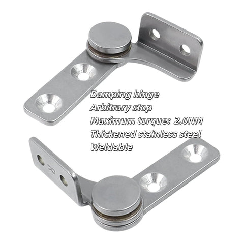Damping hinge set with 2 Nm torque for furniture, 0.68 inch shaft, 304 stainless steel, left and right pair shown in image.