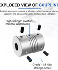 Exploded view of Top Grade Aluminum Elastic Shaft Coupler For Motor Connectors with aviation aluminum and 12.9 screws.