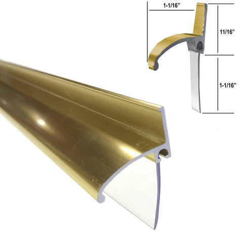 Gold Framed Shower Door Bottom Deflector With Vinyl Sweep And Pre Applied Mounting Tape 30 Inch Long Cut To Size For Framed Swing Doors Keeps Leaks In Check, showing profile view with dimensions.