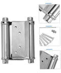 Heavy Duty Double Action Spring Hinge 2Pack Stainless Steel Cafe Saloon Door Hardware with screws, showing smooth dual swing design.