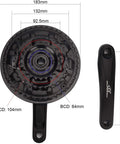 Diagram of Triple Chainring Crankset 24T 34T 42T 170mm Aluminum 6061 T6 Crank Arms with Iron Chainrings 104mm BCD sizes