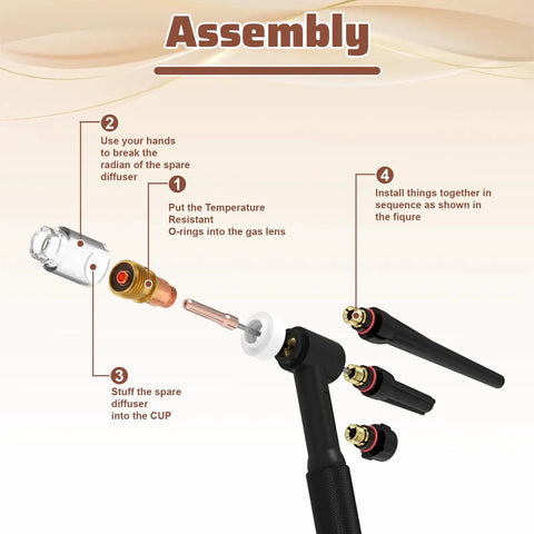 Assembly guide for Badass TIG Welding Torch Accessories Kit with step-by-step instructions for setup.