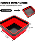 Collapsible Magnetic Parts Tray With Dual Sided Magnetic Base 4.5 Inch Square Metal Organizer shown unfolded and folded