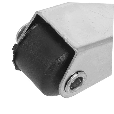 Close-up of a Heavy Duty Sliding Door Roller with black wheel and galvanized metal frame, designed for smooth operation.