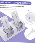 USB Charging Station For Game Controllers Compact Dock With Blue LED Indicator Rechargeable Battery Charger, shown with batteries and USB cable.