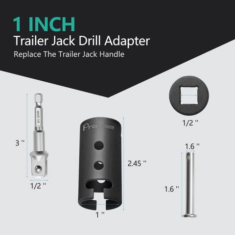 1 Inch Trailer Jack Drill Adapter with two 1/2 inch socket adapters, heavy duty CrMo steel for jacks