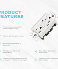 Product features of GFCI Outlet Weather Resistant Tamper Resistant Outdoor Receptacle With Self Test LED Indicator 15 Amp 125 Volt