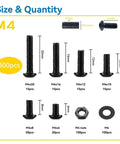 Detailed view of All In One Must Have M4 Button Head Socket Cap Screw Kit With 300Pcs Mixed Lengths 6mm-20mm Nuts Washers Black Zinc Plated