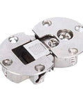 Close-up of 4 Pack Semi Circular Flip Hinges For Hidden 90 Degree Cabinet Doors, Soft Close Wood Furniture Hardware, Heavy Duty Steel Base