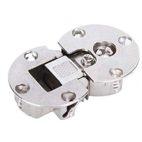 Close-up of 4 Pack Semi Circular Flip Hinges For Hidden 90 Degree Cabinet Doors, Soft Close Wood Furniture Hardware, Heavy Duty Steel Base