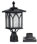 Solar Post Light Outdoor Cast Aluminum LED Lamp Fixture With 3 Inch Fitter Base For Yard Garden Poles Gates Pillars And Driveways No Wires Easy Auto On At Dusk And Off At Dawn Energy Saving Weather Resistant Landscape Lighting showing square lamp on base
