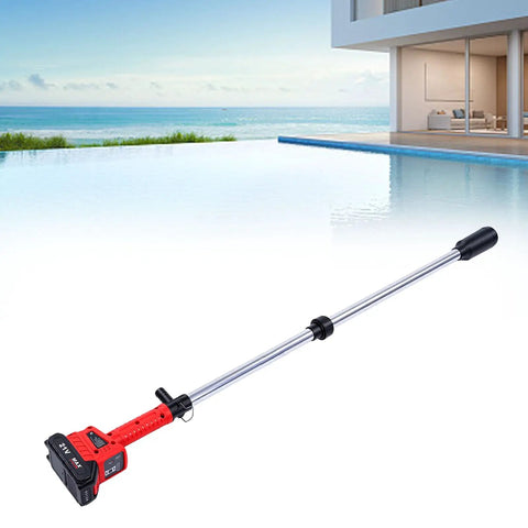 Heavy Duty Cordless Stick Water Transfer Pump Dumps 720 GPH Water Fast With 16 Ft Lift by a scenic pool, showcasing design.