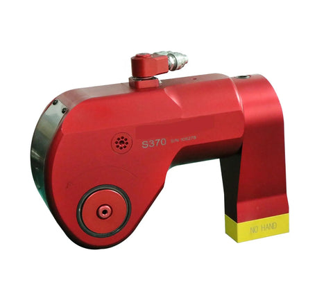Heavy Duty Hydraulic Torque Wrench With 360 Degree Swivel Square Drive and Featherweight Build, red tool for tight bolts.