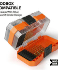 14-Piece Titanium Drill Bit Set With Impact Rating, 1/4 Inch Hex Shank in orange storage case with clear lid