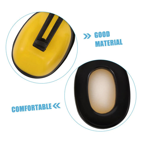 Job Site Tough Safety Hard Hat Ear Muffs With Integrated Noise Blocking Cups For Industrial Hearing Protection And Heavy Duty Construction Environments, close-up of yellow ear cup material and design.