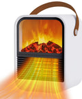 Compact Electric Fireplace Heater For Small Rooms With Real 3D Flame Vibe, PTC Ceramic Heating, Quiet Desk Space Heater in white.