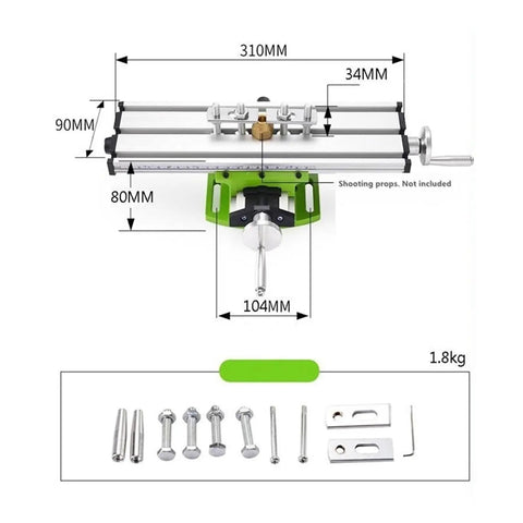 Heavy Duty Mini Metal Lathe Machine Cross Slide Table With Multistage Adjustment Vise Fixture, dimensions and accessories included.