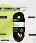 50 Foot Heavy Duty Extension Cord 14 Gauge 3 Wire Black Outdoor SJTW Rated Workhorse Cable with molded plugs and kink-free design.