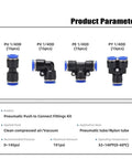Get 60 Pcs 1/4 Inch Push To Connect Air Hose Fittings Kit For Pneumatic Systems With Quick Assembly No Tools Needed And Compatible With 4 6 8 10 12mm Tubing Perfect For Compressors And Industrial Setup, black 1/4 inch push fit connectors for compressed air and vacuum