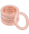 Premium 10 Pack Copper Flat Washers 14Mm Inner X 20Mm Outer X 1.5Mm Thick stacked and displayed with one separated.