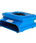 Blue Low Profile Air Mover 0.25 HP, 1200 CFM, 2 Speed Carpet Dryer Floor Fan With Dual GFCI Outlets, stackable design for water damage restoration.