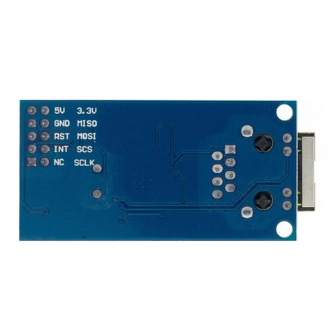 Rock Solid W5500 Ethernet Module Dead Reliable Networking Board Gnarly Quick Data Sync Zero Hassle Microcontroller Kit, blue PCB with pins for connections.