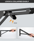 Rugged Matte Black Folding Shelf Brackets showing locking mechanism and easy collapsing design for wall mounted use.