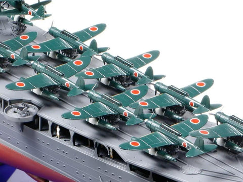 Detailed view of the 1/350 scale Premium Mogami Aircraft Carrier Model Kit showcasing aircraft placement on the deck.