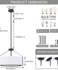 Product dimensions for Grab This 20 Inch Drum Chandelier With 5 Lights For Instant Modern Farmhouse Vibes featuring adjustable height.