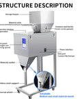 Straight Up Automatic Powder Filler Machine With Digital Display Quick Vibration Tech And Detachable Hopper For Zero Stress Flour And Grain Packing structure description with stainless steel build and control panel.