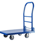 Heavy Duty Foldable Platform Cart With Smooth Glide Swivel Wheels And Self Leveling Balance Frame For Moving Couches Mattresses Or Toolbox Gear Haul Big Loads Like A Pro, blue, flatbed design.