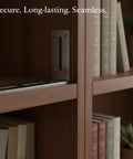 Stainless Steel L Bracket Corner Reinforcement for furniture showing application on a bookshelf, 3.3 x 2.2 inches, one-piece.