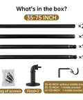 Box contents of Two Pack Heavy Duty Curtain Rod Set For Windows 48 To 84 Inches Blackout Wrap Around Design Five Eighths Inch Diameter