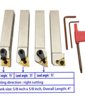 5/8 Inch CNC Lathe Indexable Turning Tool Holder Set With Nickel Plated Finish Includes 4 Carbide Inserts And 3 Wrenches