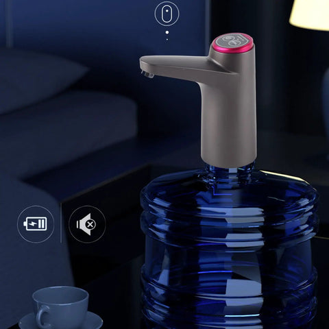 USB Electric Water Bottle Pump With Built In Battery Portable Dispenser for office showing recharge icons