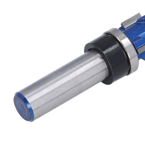 Heavy Duty Tungsten Steel Double Bearing Router Bit For Woodworking Trim Tool close-up showing shank and bearings.