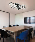 Dope Black 95W Flush Mount LED Ceiling Light With Four Interlocking Squares Modern Windmill Design In Metal And Acrylic 6000K