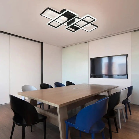 Dope Black 95W Flush Mount LED Ceiling Light With Four Interlocking Squares Modern Windmill Design In Metal And Acrylic 6000K