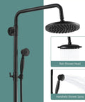 Exposed Pipe Shower System With 8 Inch Rainfall Head, Brass Fixture, Matte Black Finish, Dual Handles, Adjustable Shower Bar