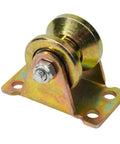 Rock Solid Heavy Duty V Groove Wheels For Inverted Track Sliding Gates 8 Pack Rigid Casters close-up view with metal bracket.