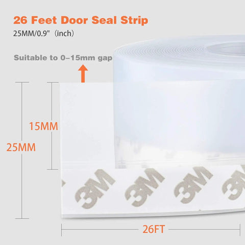 Close-up of 26 Feet Silicone Door Seal Strip for Doors and Windows Weather Stripping Tape, showing 3M adhesive backing.
