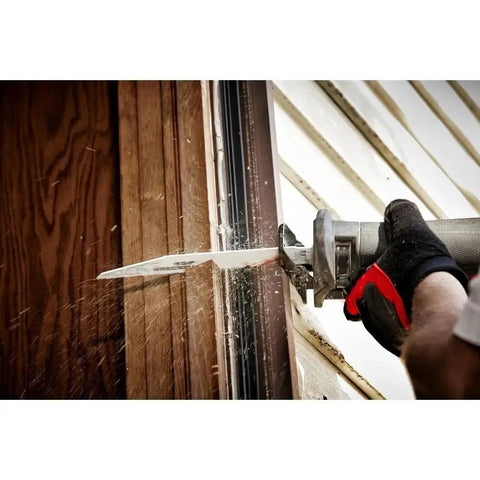 Hardcore Demolition Reciprocating Saw Blades One Hundred Pack Seven Teeth Per Inch Cuts nail embedded wood during renovation.