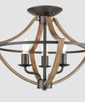 Industrial Ceiling Light Fixture Semi Flush Mount Three Light Black Wood Grain Farmhouse Light Fixture Vintage Ceiling Light For Hallway Bedroom Kitchen Foyer Rustic Metal Canopy with three bulbs.