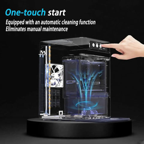 Slick Portable Countertop Ice Maker For Chewable Crushed Ice Cocktails with one-touch start and self-cleaning function.