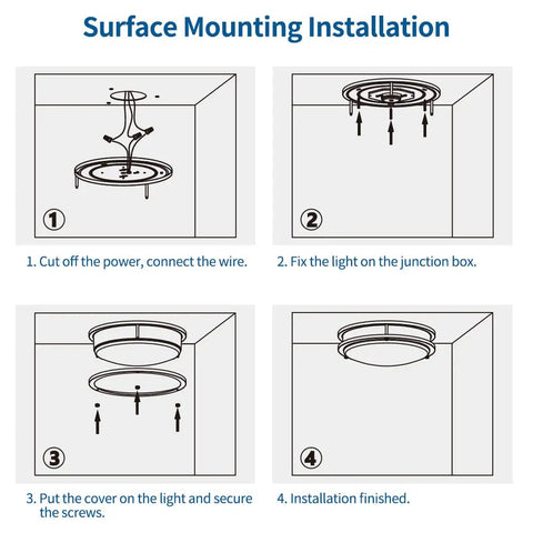 Diagram of Two Pack 10 Inch LED Flush Mount Ceiling Lights That Brighten Your Space 15W Dimmable Color Temperature 3000K 4000K 5000K With Easy On Off Switch installation steps
