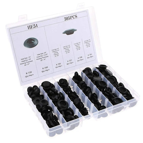 305 Pieces Rubber Snap In Blanking Plugs For Automotive Holes Bungs Stopper Set with Moldings in storage case