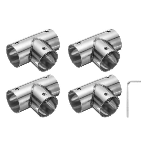 Tee Pipe Connector Set Four Piece End Rails Clamp With Wrench For Stainless Steel Corner Pipe Fittings 1 Inch Diameter DIY Shelf Garden Support For Home Projects
