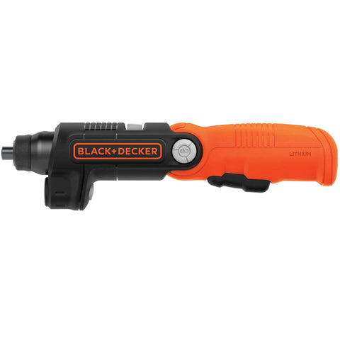 All In One 4V Max Cordless Screwdriver With Pivoting Handle And Built In LED Light shown sideways.